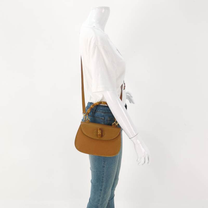 Gucci Bamboo Camel Strap Leather Small Top Handle Travel Bag