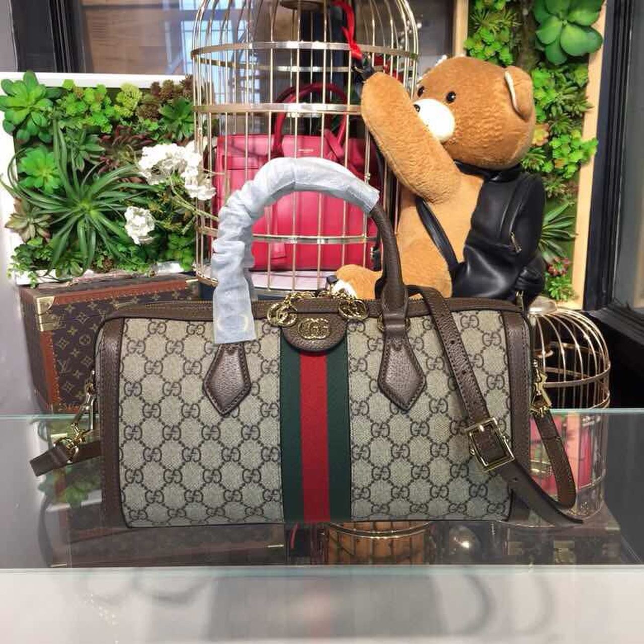 gg Ophidia gg Supreme 12in Beige Medium Top Handle Handbag