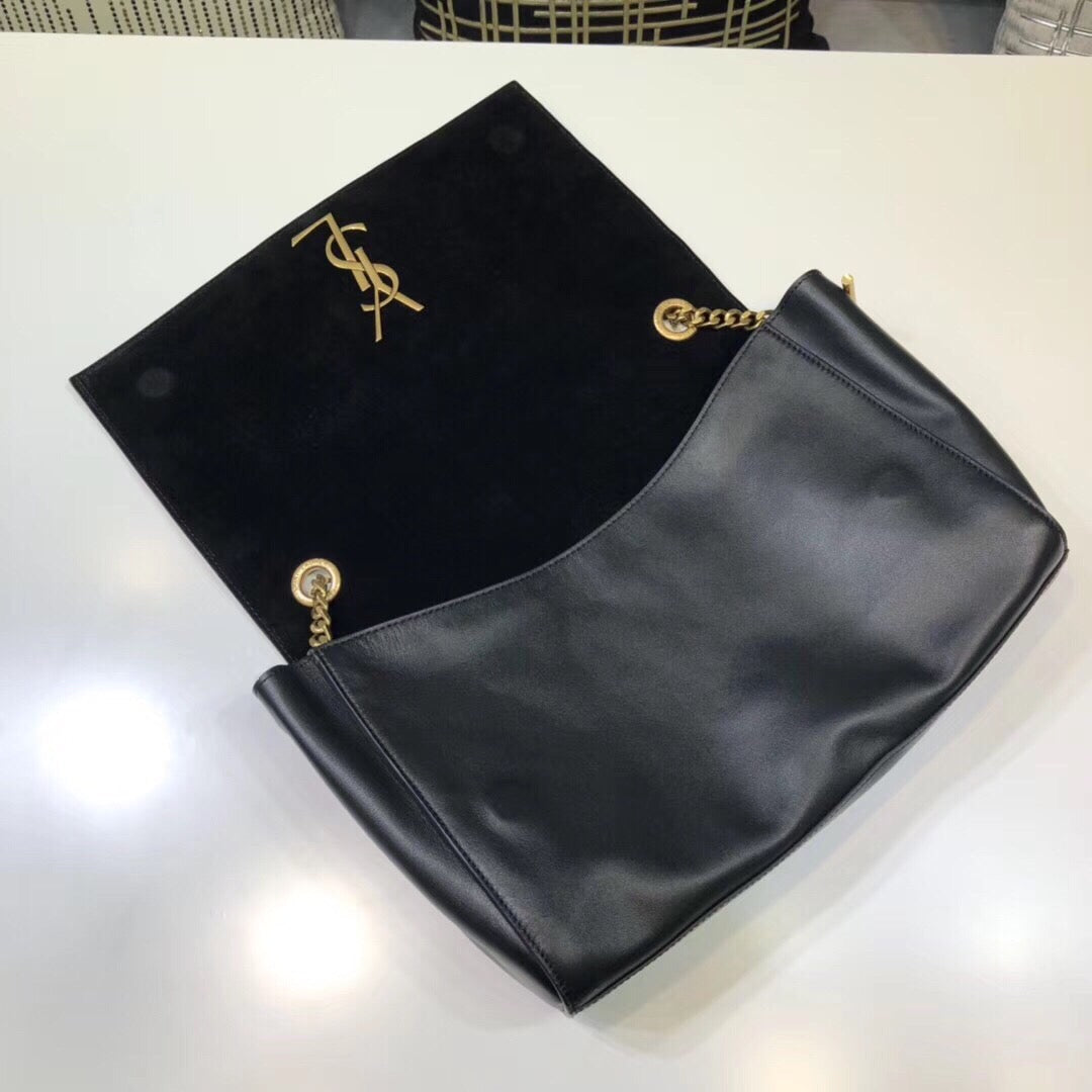 YSL Saint Laurent Kate 9in 24cm Grain De Poudre Black Medium Chain Handbag