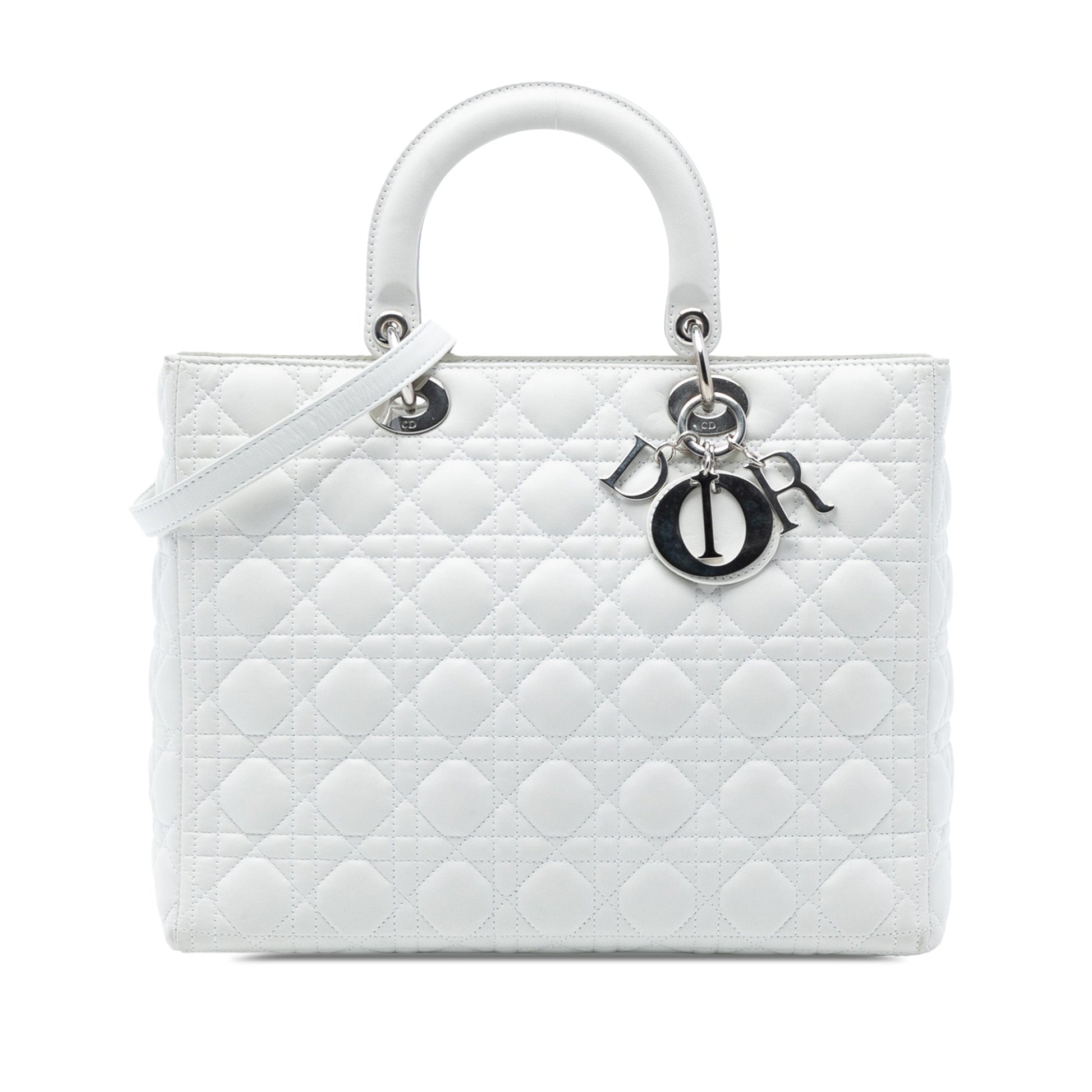 Dior Handbag Cannage Lady Satchel Lambskin White Large Satchel Bag
