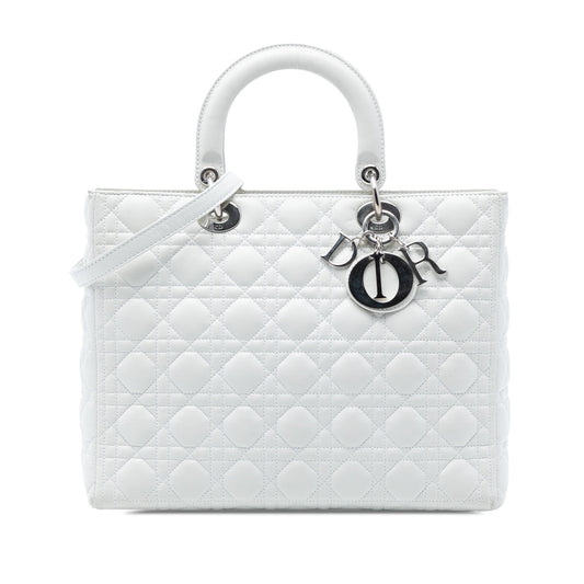 Dior Handbag Cannage Lady Satchel Lambskin White Large Satchel Bag