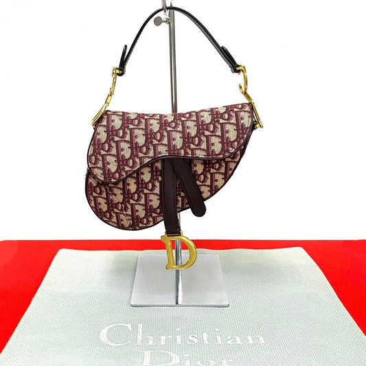 Dior Handbag , Trotter Pattern Saddle Bag Women Leather Canvas Travel Bag