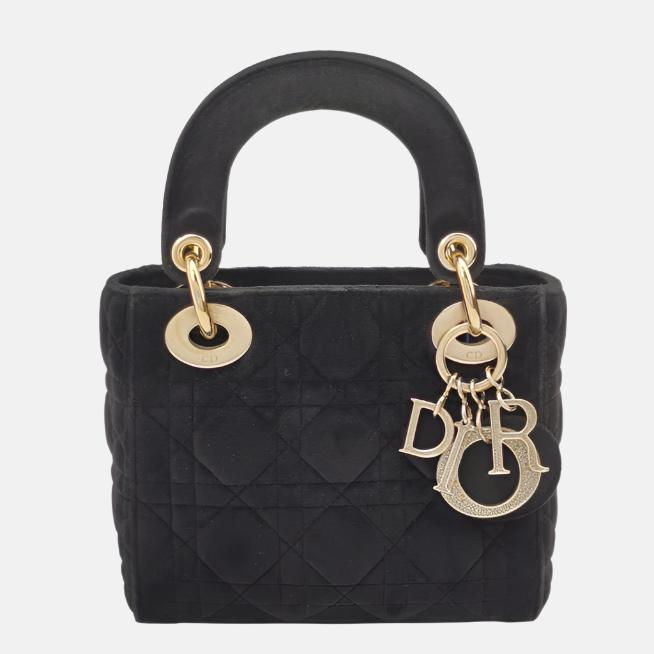 Dior Lady Mini With Light Tone Hardware And Suede Black Travel Bag