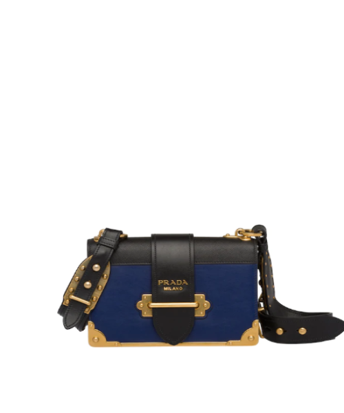 Prada Cahier Shoulder Bag Leather Blue