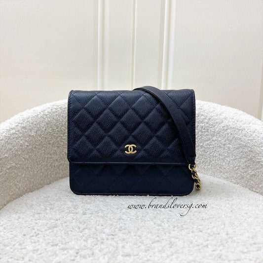 Chanel Square Wallet on Chain WOC in Navy Embossed Calfskin and AGHW (Model: ) Bag