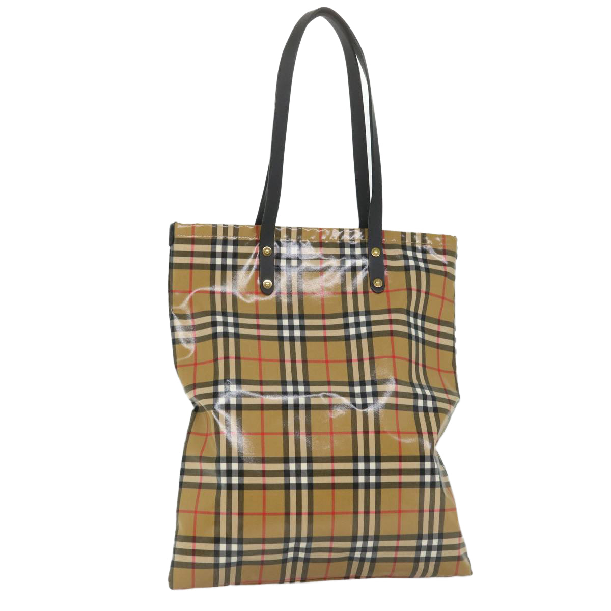 Burberry Luxury Nova Check Tote Bag Coated Auth Canvas Black Beige
