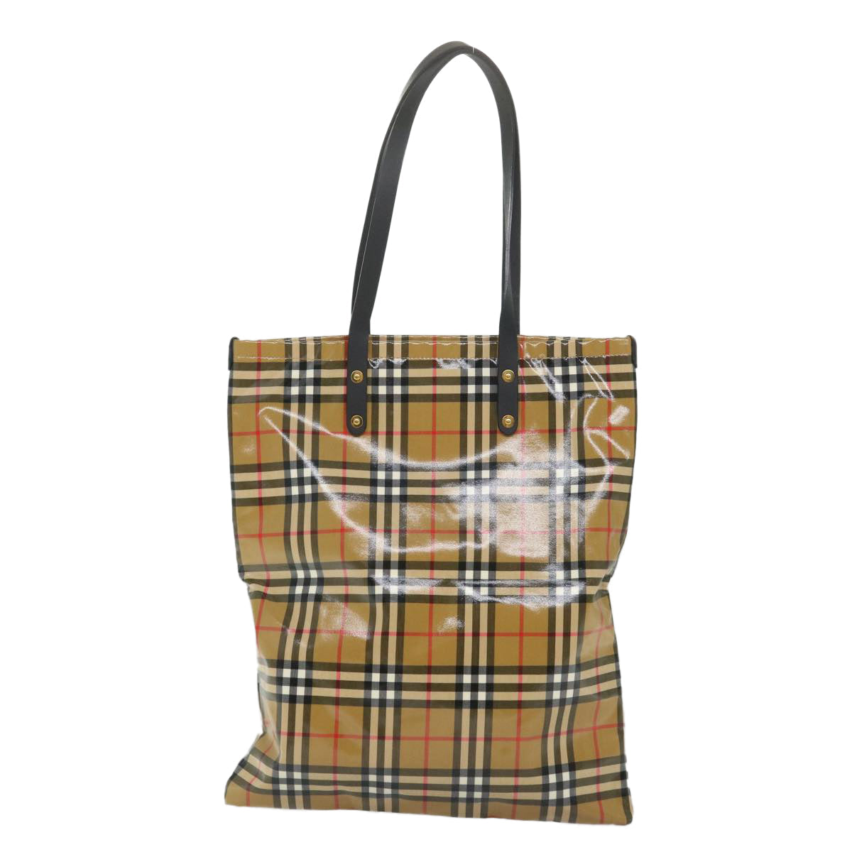 Burberry Luxury Nova Check Tote Bag Coated Auth Canvas Black Beige