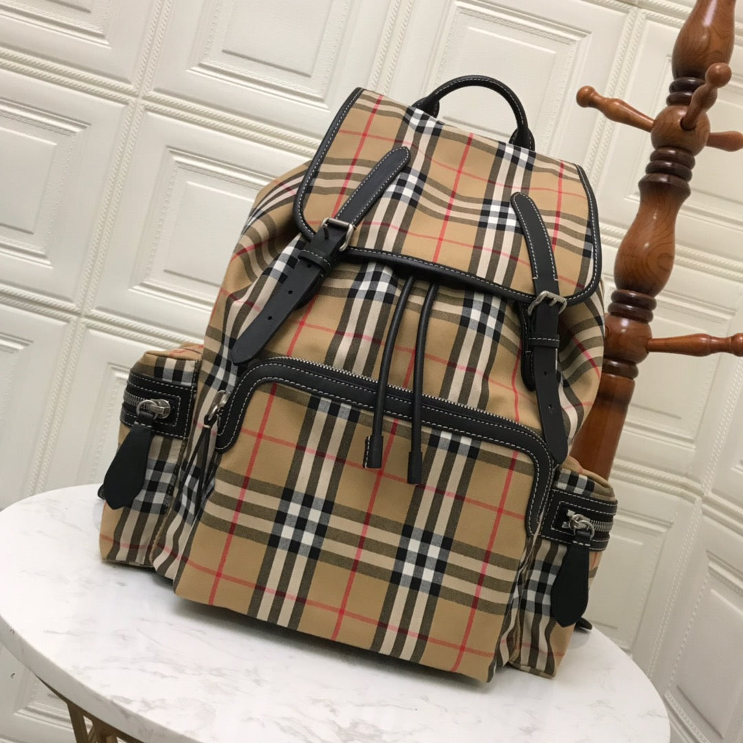 Top Quality Rucksack In Check Cotton Sandy Canvas Medium Travel Bag