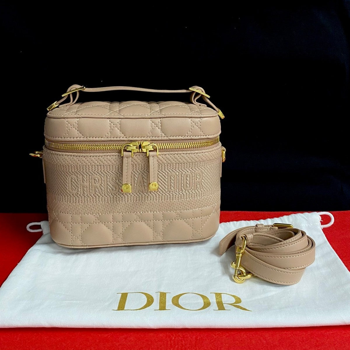 Dior Shoulder Bag Travel Vanity Leather Beige