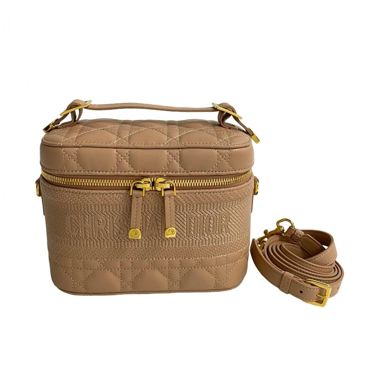 Dior Shoulder Bag Travel Vanity Leather Beige