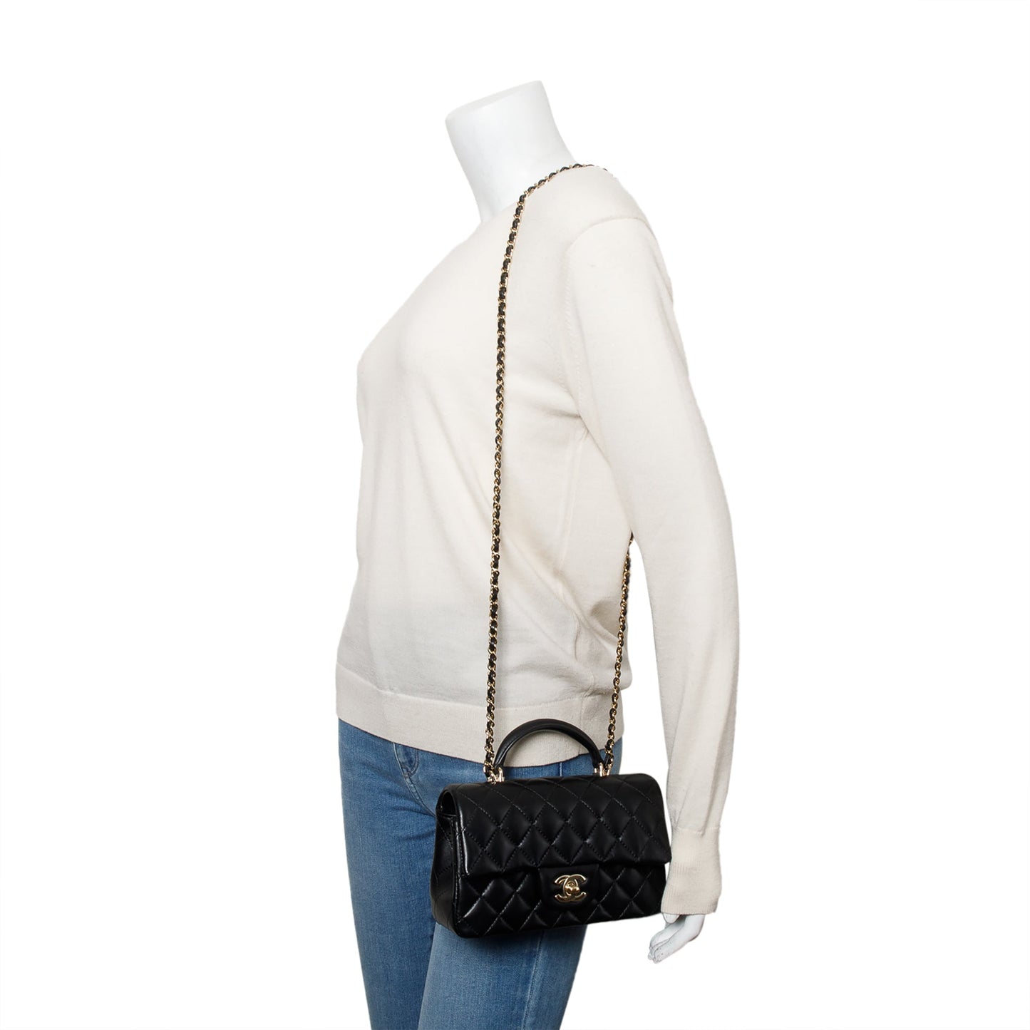 Chanel Quilted Top Handle Rectangular Flap Leather Lambskin Black Travel Bag