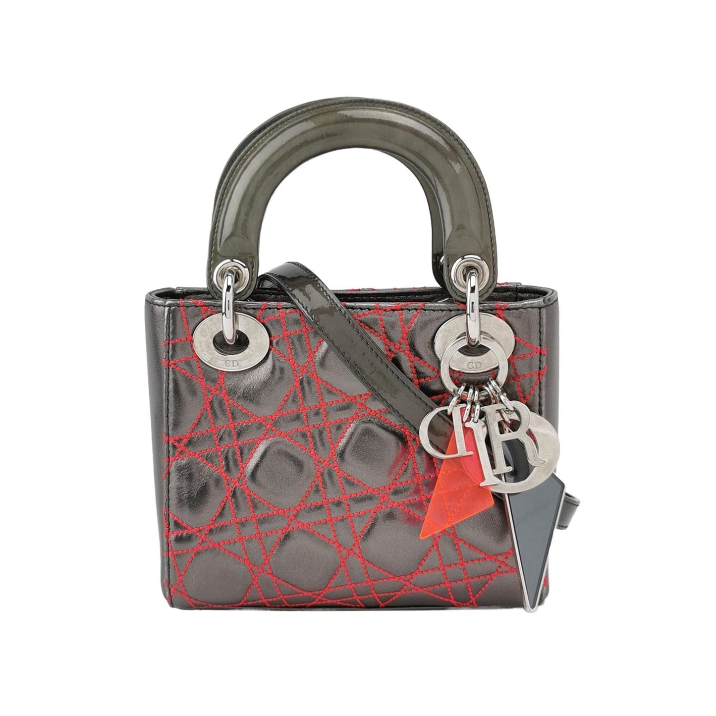 Dior Lady Grey With Cannage Stitching X Anselm Leather Red Travel Bag