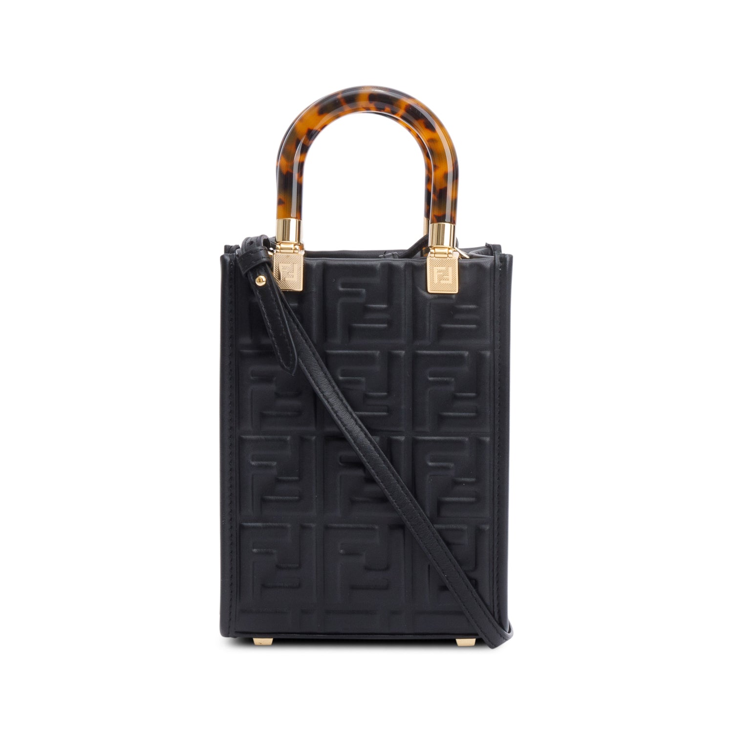 Fendi Ff Embossed Sunshine Shopper Tote Leather Black Tote Bag
