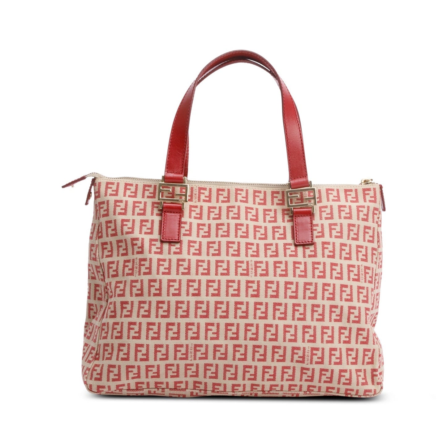 Fendi Zucchino Ff Tote Canvas Red Tote Bag