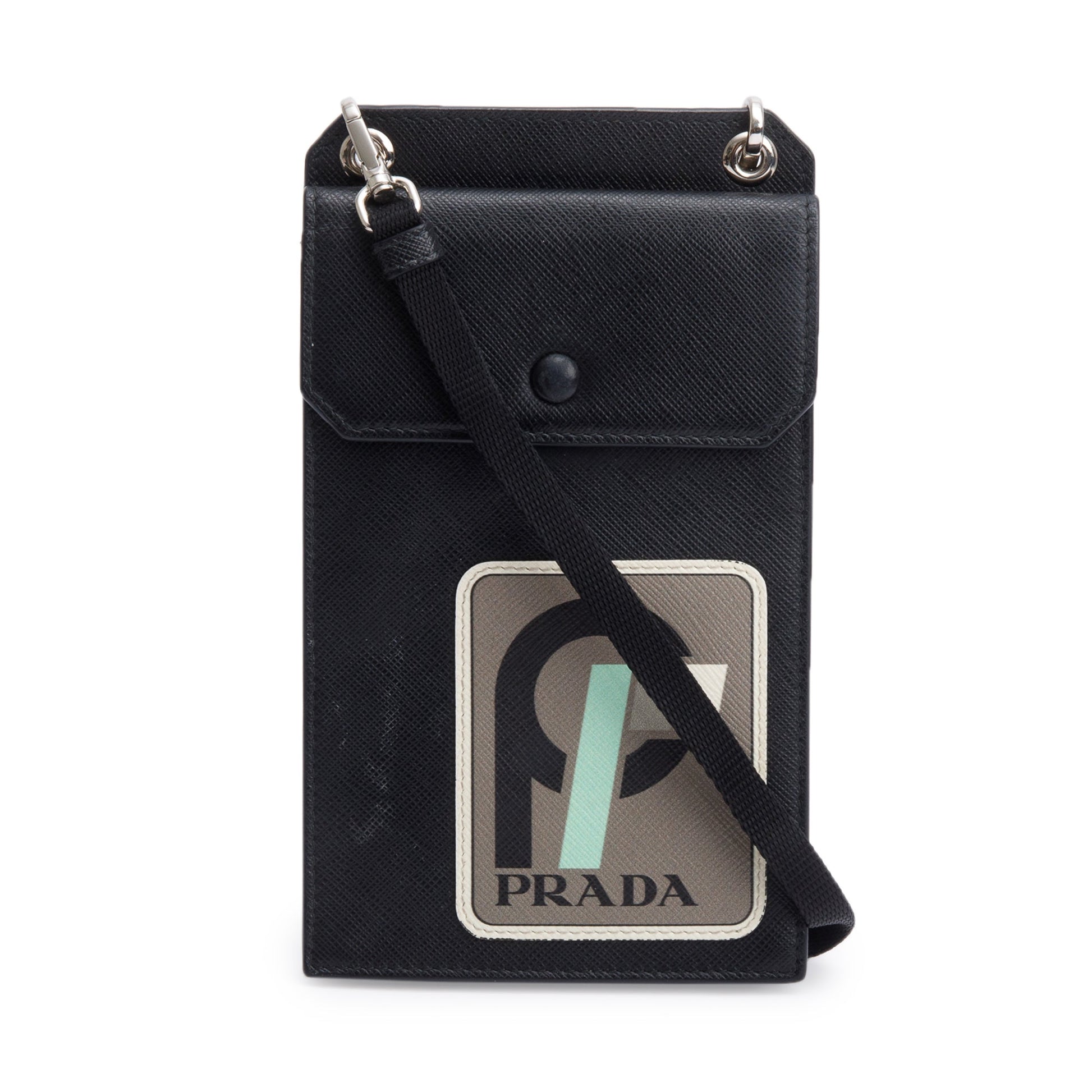 Prada Lux Racing Patch Phone Pouch Crossbody Bag Leather Saffiano Black