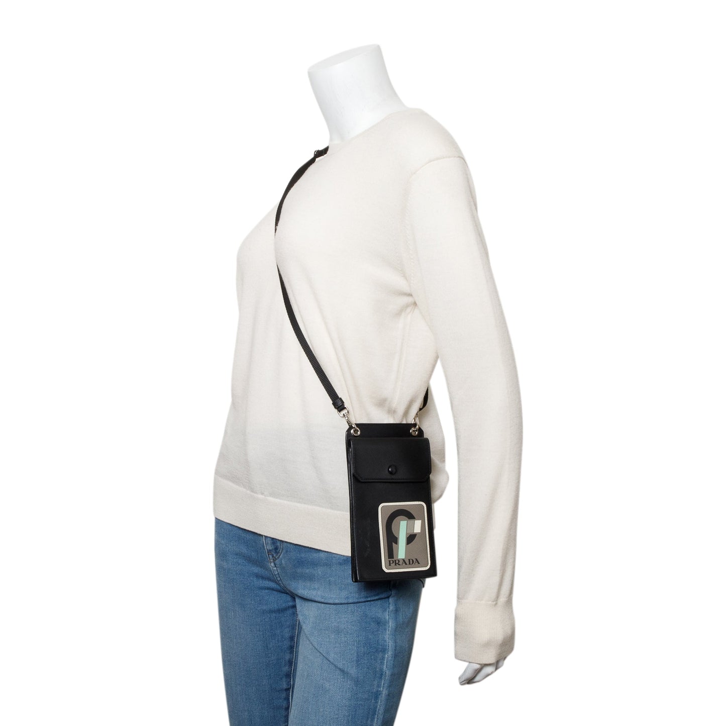 Prada Lux Racing Patch Phone Pouch Crossbody Bag Leather Saffiano Black