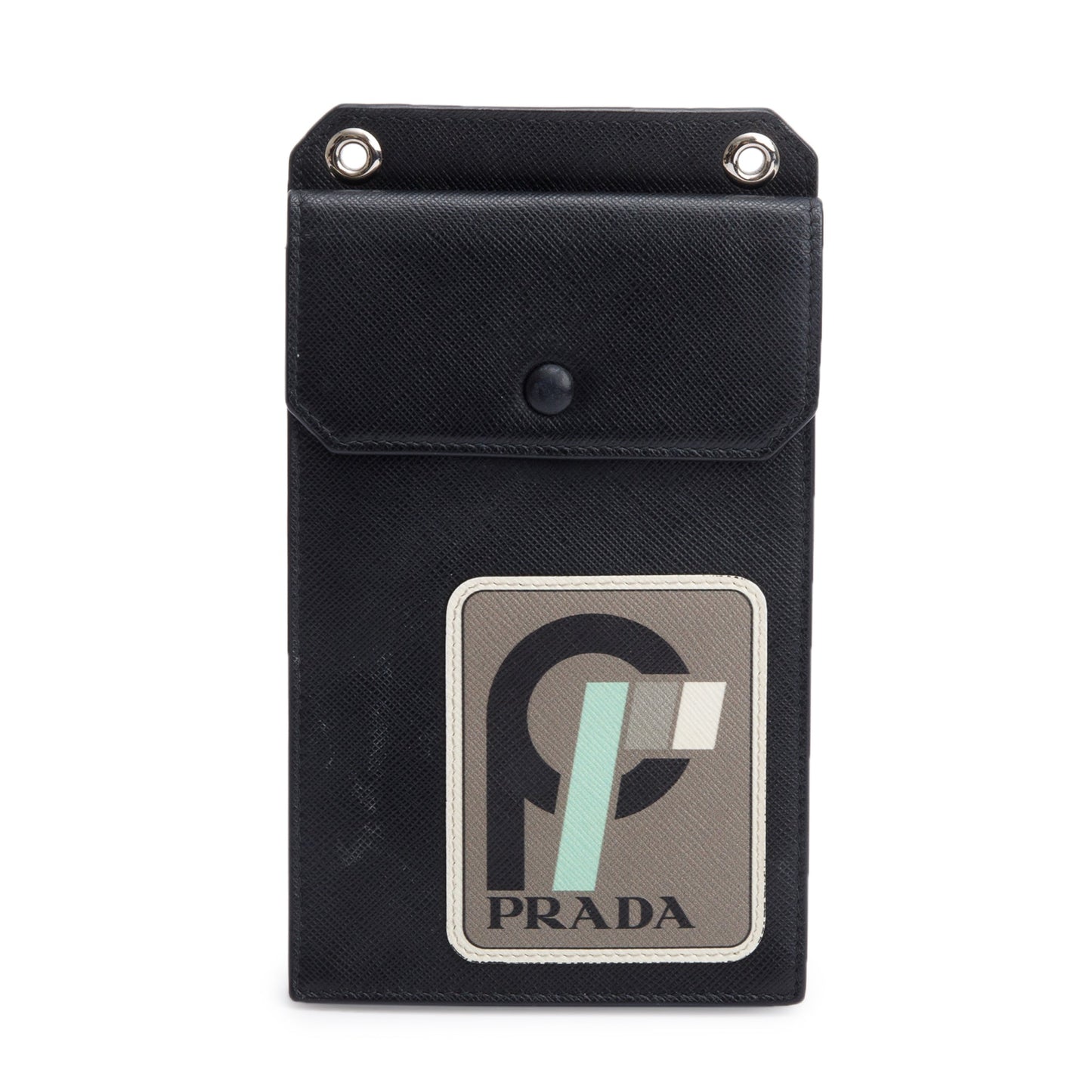 Prada Lux Racing Patch Phone Pouch Crossbody Bag Leather Saffiano Black