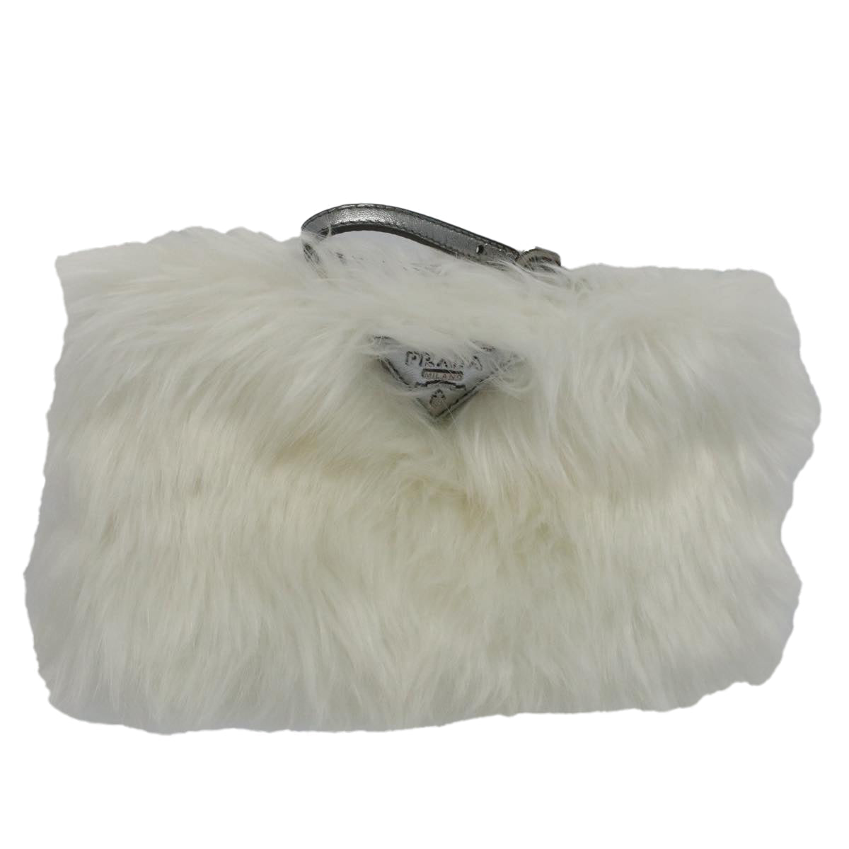 Prada Clutch Bag Fur Auth White