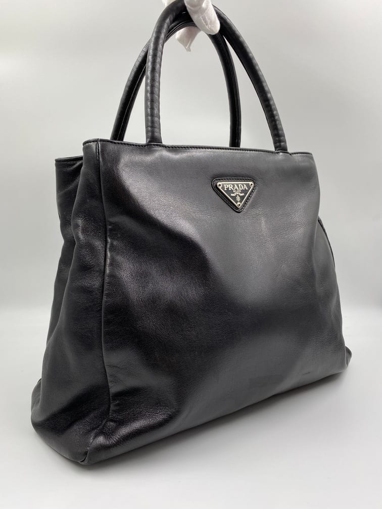 Prada Tote Leather Black Tote Bag