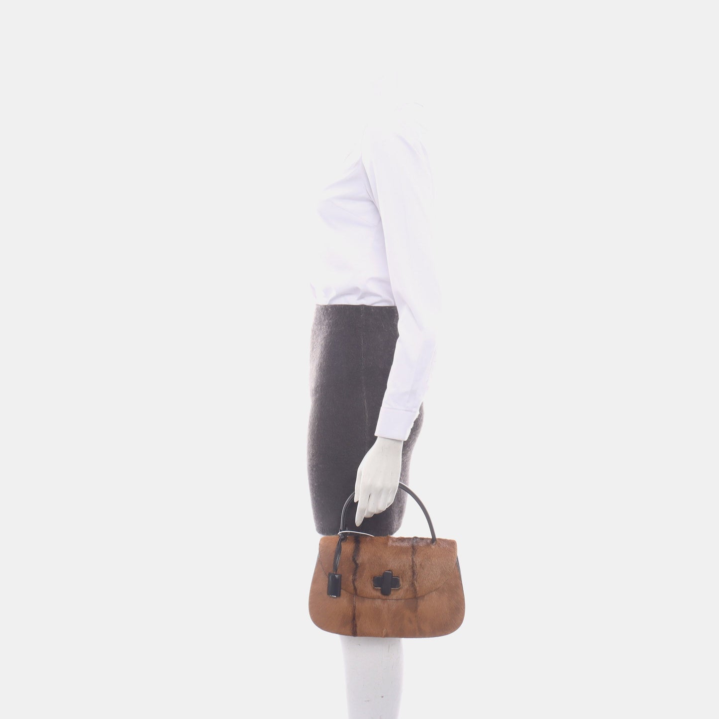 Gucci Bamboo Top Handle Pony-style Leather Calfskin Brown Medium Travel Bag