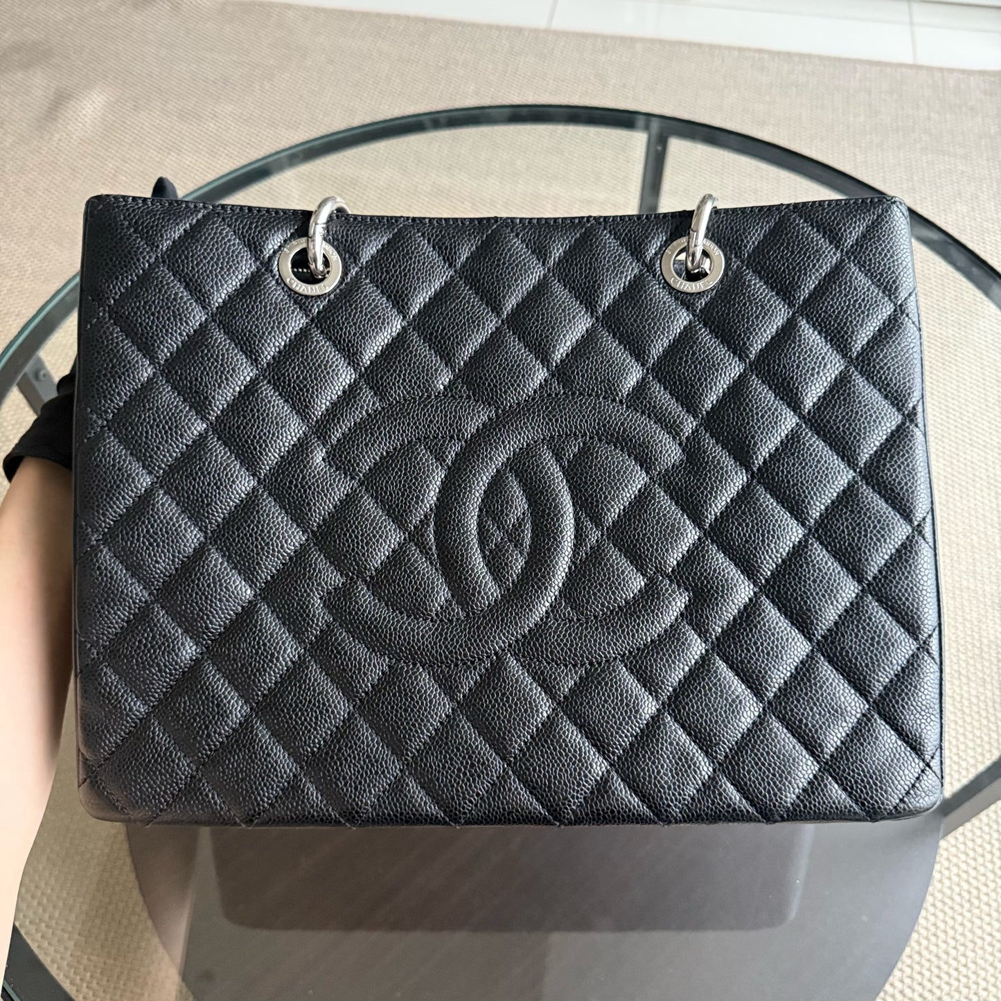 Chanel GST Grand Shopping Tote - Caviar Grained Quilted Black Tote Bag