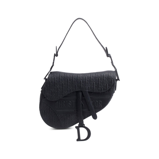Dior Christian Oblique Embossed Calfskin Saddle Bag Leather Black Travel Bag