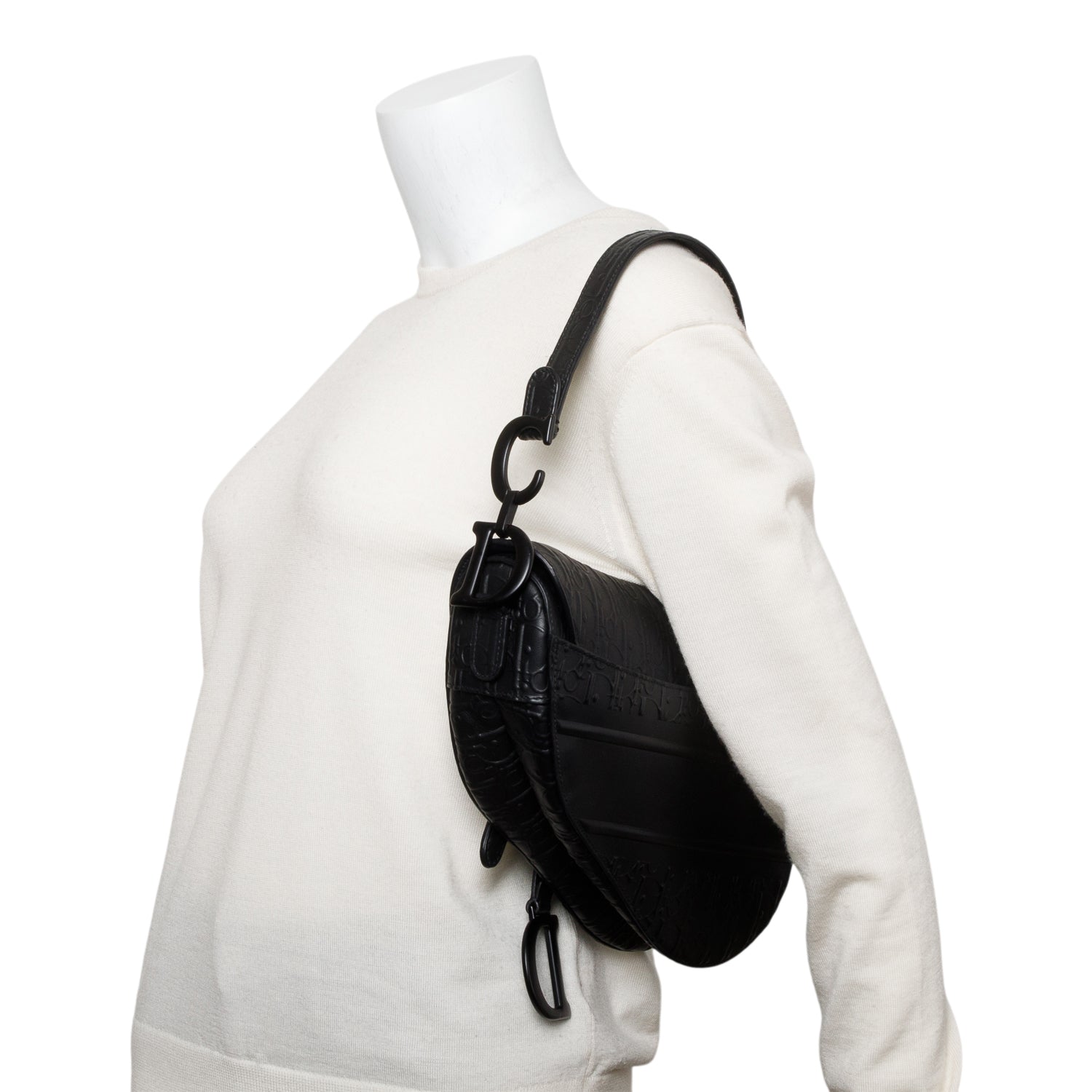 Dior Christian Oblique Embossed Calfskin Saddle Bag Leather Black Travel Bag