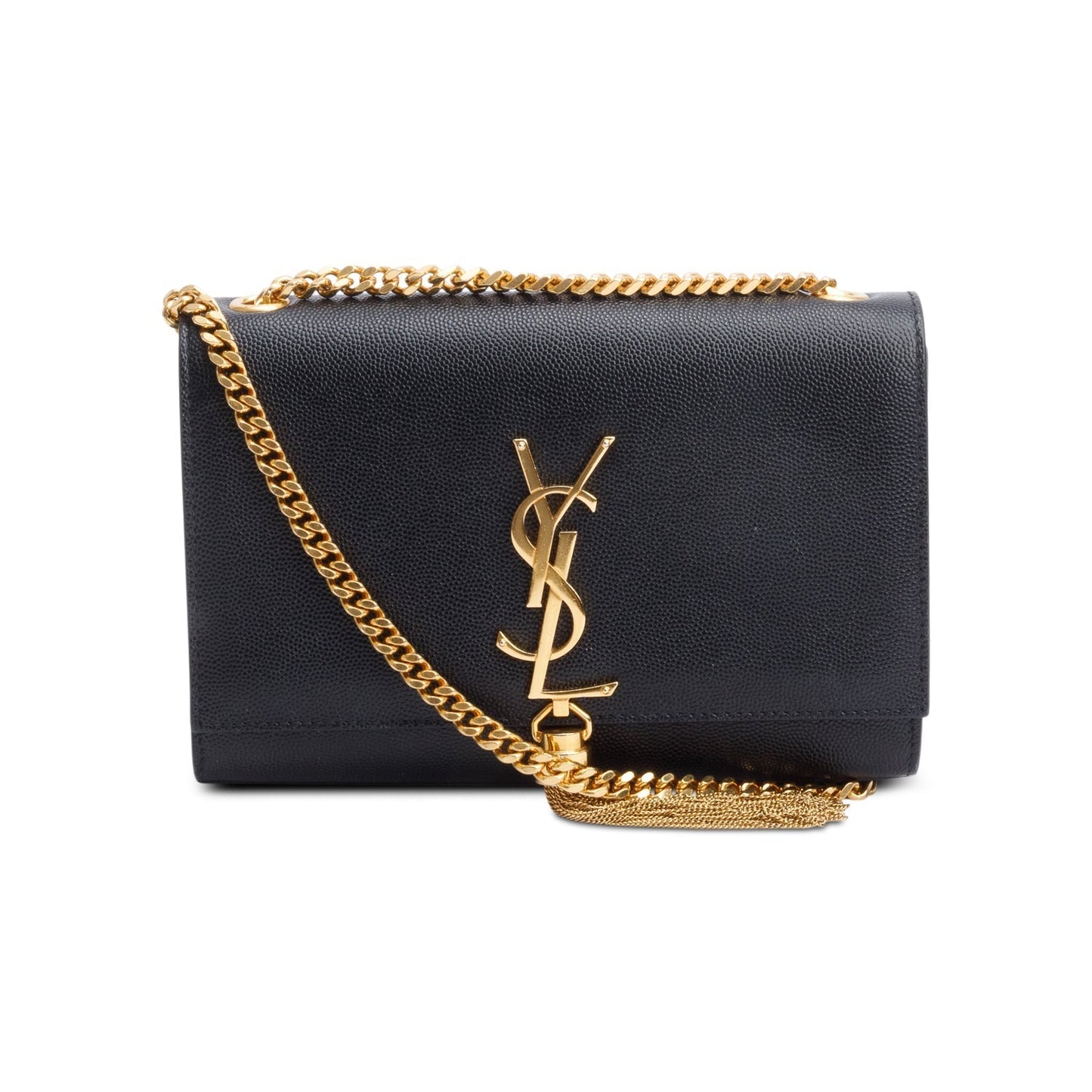YSL Saint Laurent Grained De Poudre Kate Tassel Bag Leather Black Travel Bag