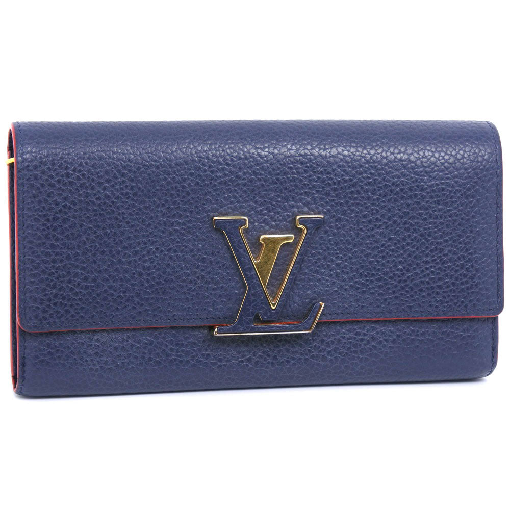 Louis Vuitton Long Purse M63739 Taurillon Clemence Leather Navy Wallet Case