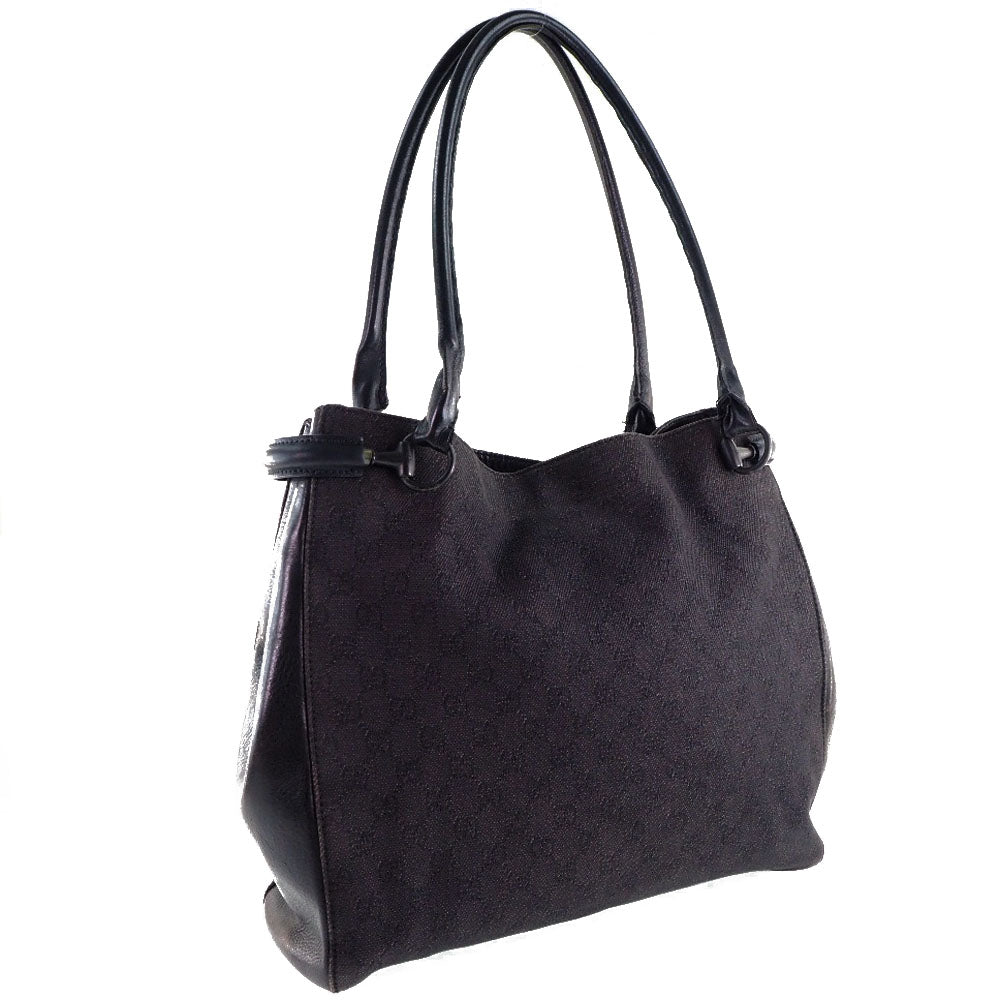 Gucci GG Leather Canvas Black Tote Bag