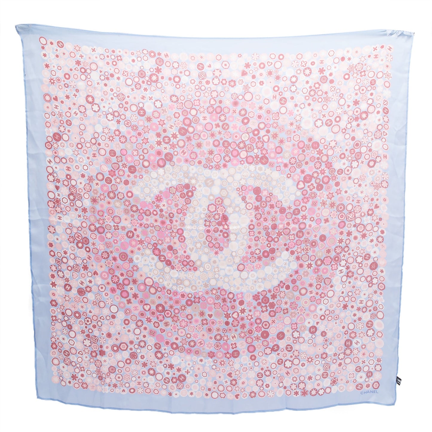 Chanel Logo Print Silk Square Scarf Blue Multicolor
