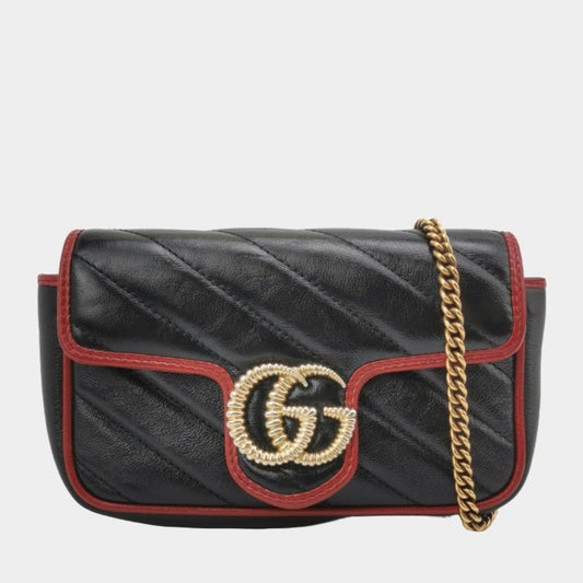 Gucci Marmont Super Leather Black Mini Flap Travel Bag
