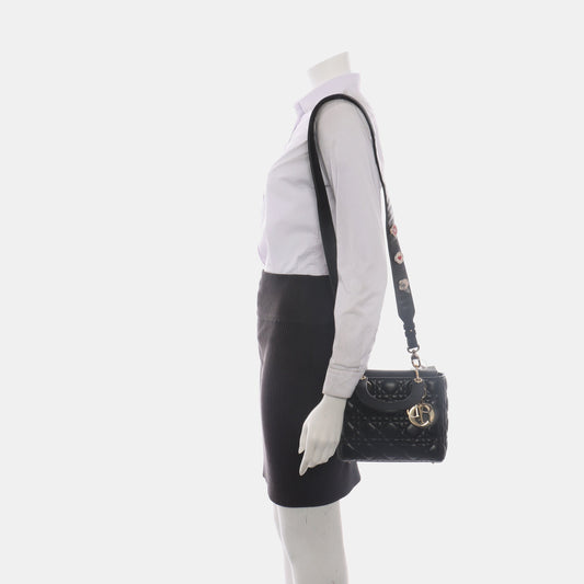 Dior Lady My Abc Lambskin Handbag Leather Black Travel Bag