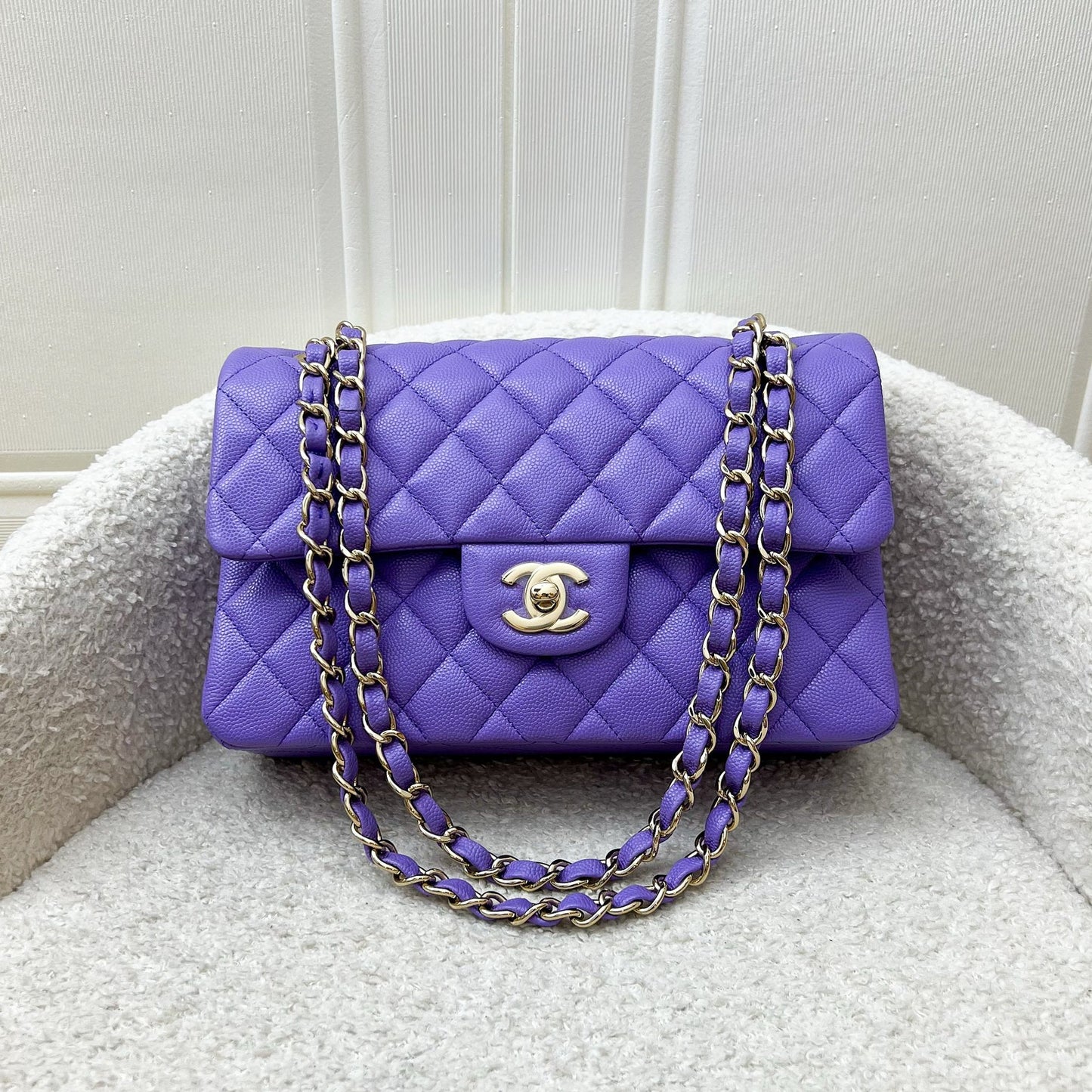 Chanel Classic Flap Small CF in Purple Caviar LGHW Accessory