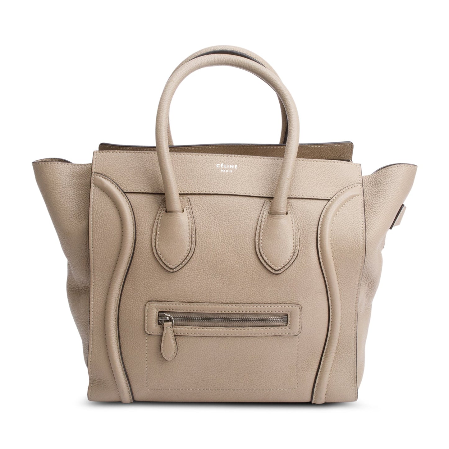 Celine Taupe Drummed Calfskin Luggage Tote Handbag Leather Mini Tote Bag