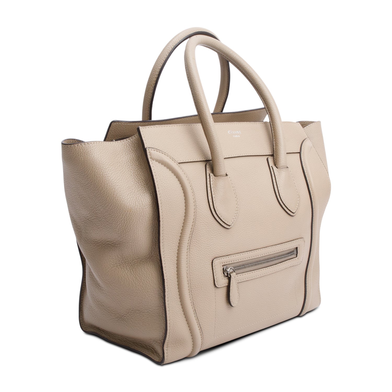 Celine Taupe Drummed Calfskin Luggage Tote Handbag Leather Mini Tote Bag