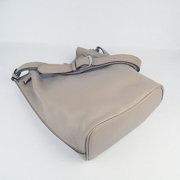 Hermes Luxury Nappa Shoulder Bag Grey Leather Silver