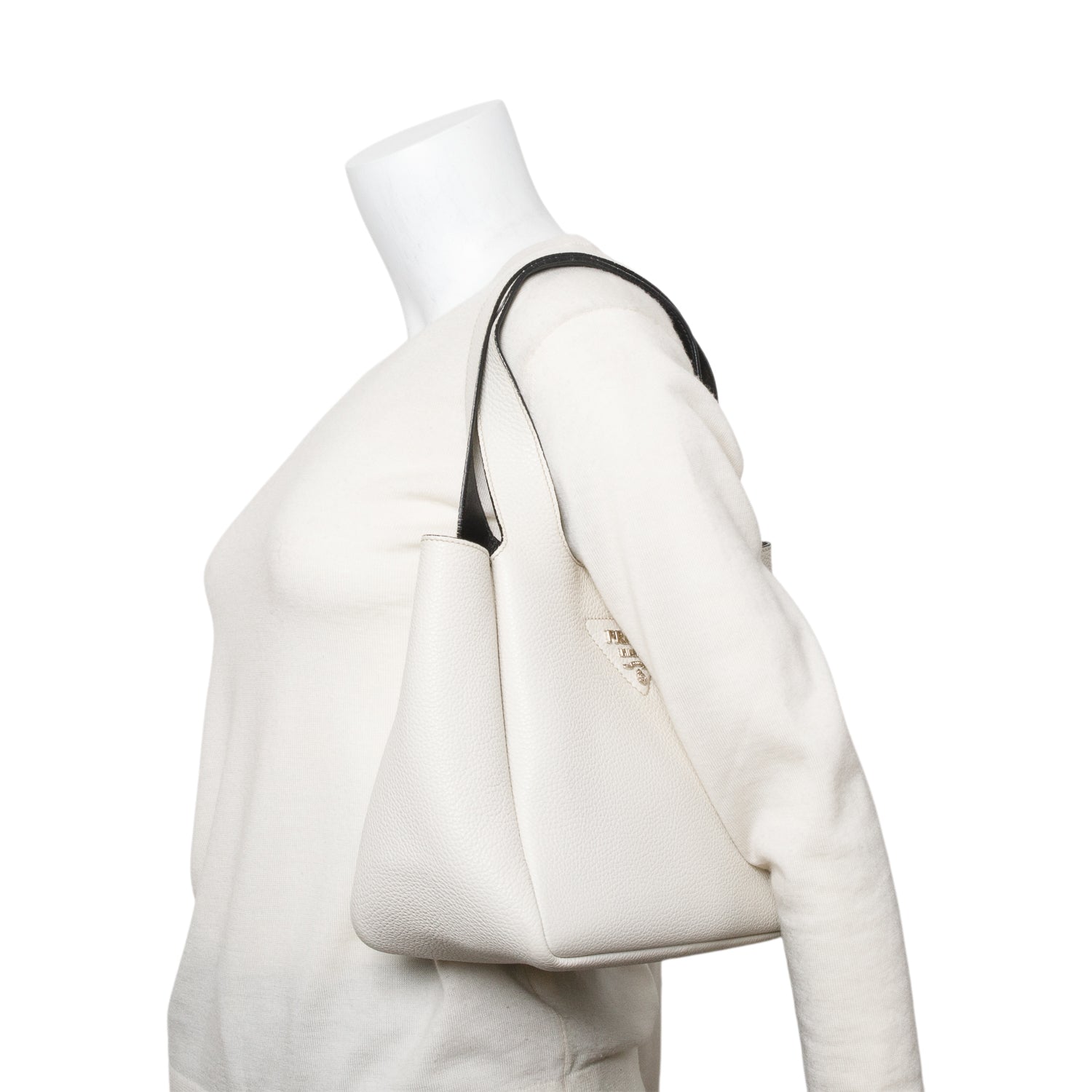 Prada Vitello Daino Dynamique Tote Handbag Leather White Tote Bag