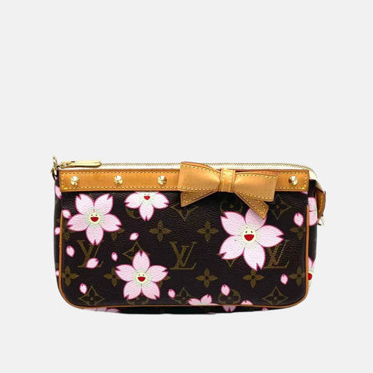 Louis Vuitton x Takashi Murakami Cherry Blossom Monogram Brown Pochette Clutch Bag