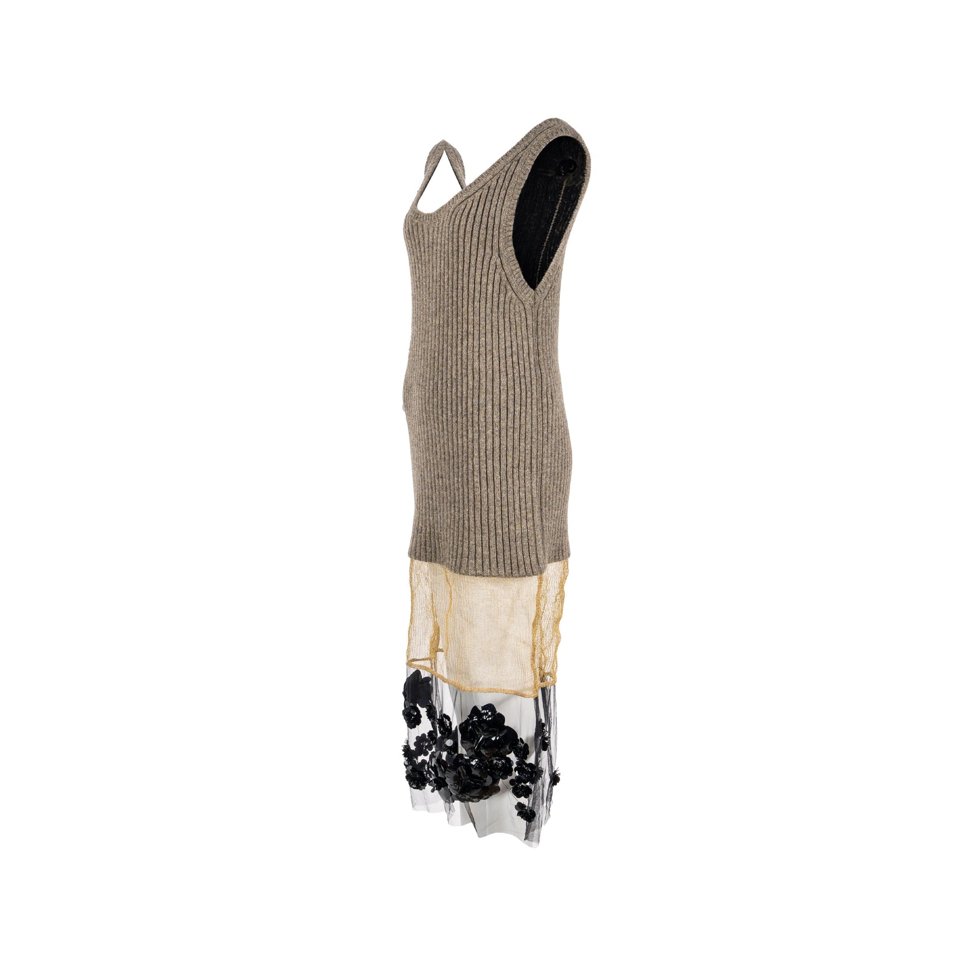 Prada Size Flower Dress Scheerwol Light Grey Handbag Black Gold Travel Bag