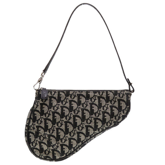 Dior Christian Pouch Saddle Pouch Trotter Women Handbag Canvas Black Travel Bag