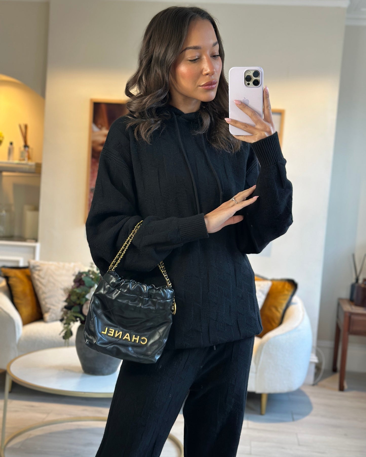 Chanel *RARE* Mini 22 in Black Shiny Calfskin with Gold Hardware Accessory
