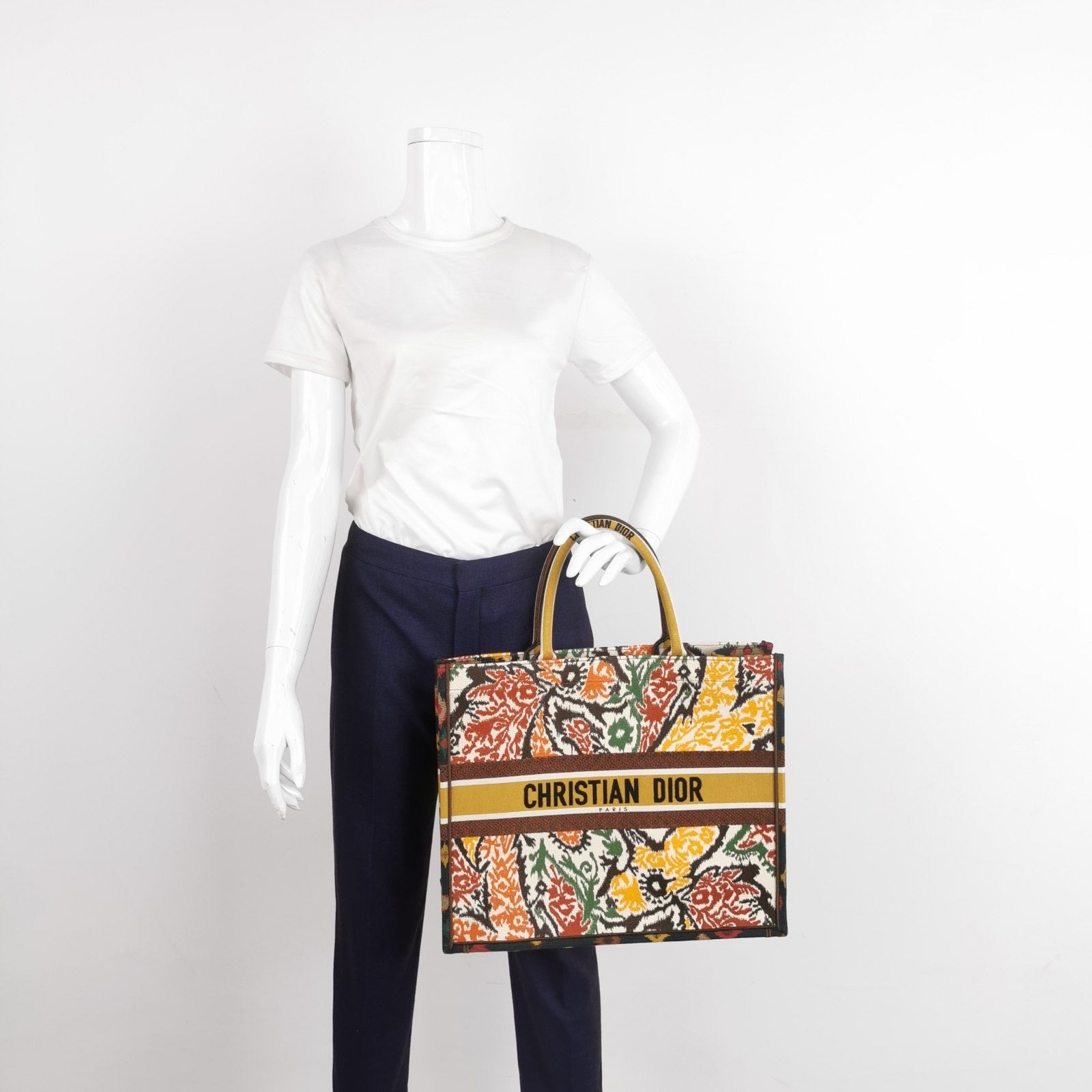 Dior Christian Book Tote Multicolour Floral Motif Embroidered Large Tote Bag