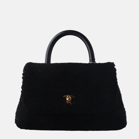 Chanel Coco Handle Shearling Hardware Black Gold Small Handbag