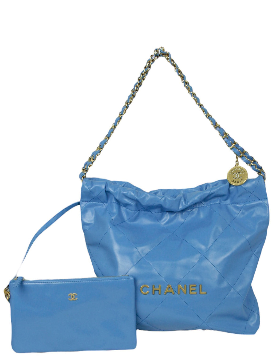 Chanel 2024 Blue Leather Quilted 22 Tote Bag