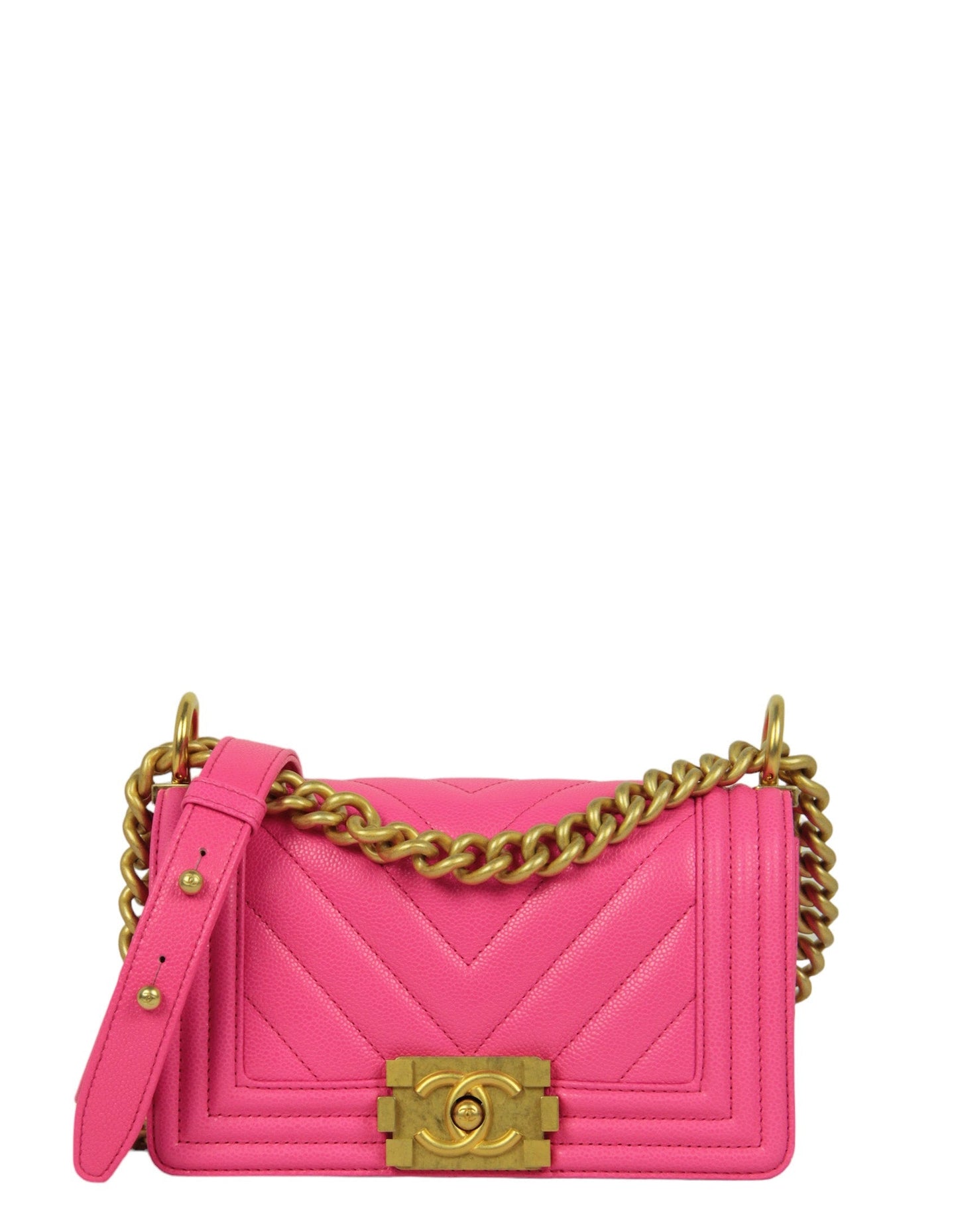 Chanel '24 Neon Pink Caviar Leather Small Boy Bag