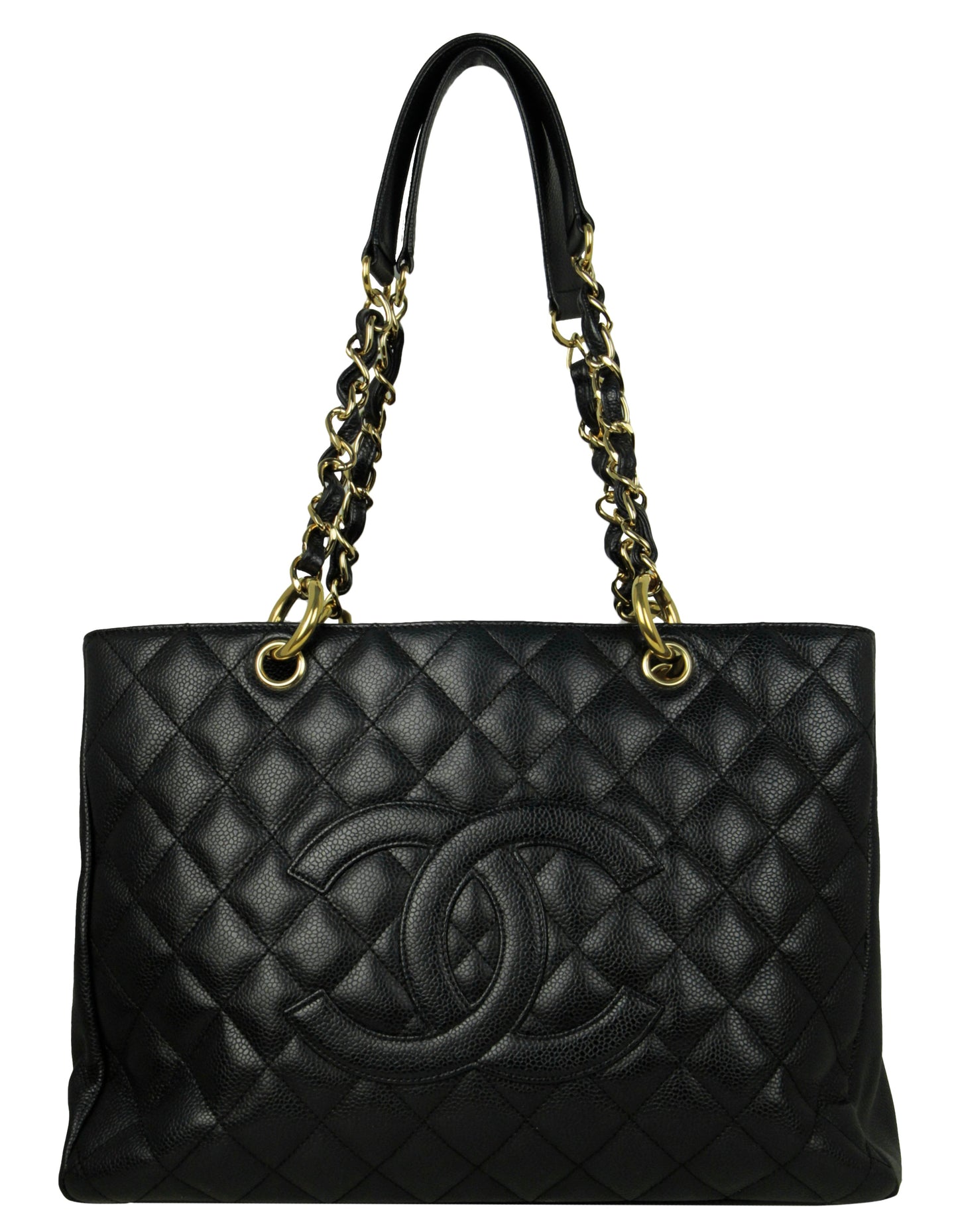 Black Caviar Leather Quilted Grand Shopper Tote GST Bag Signature