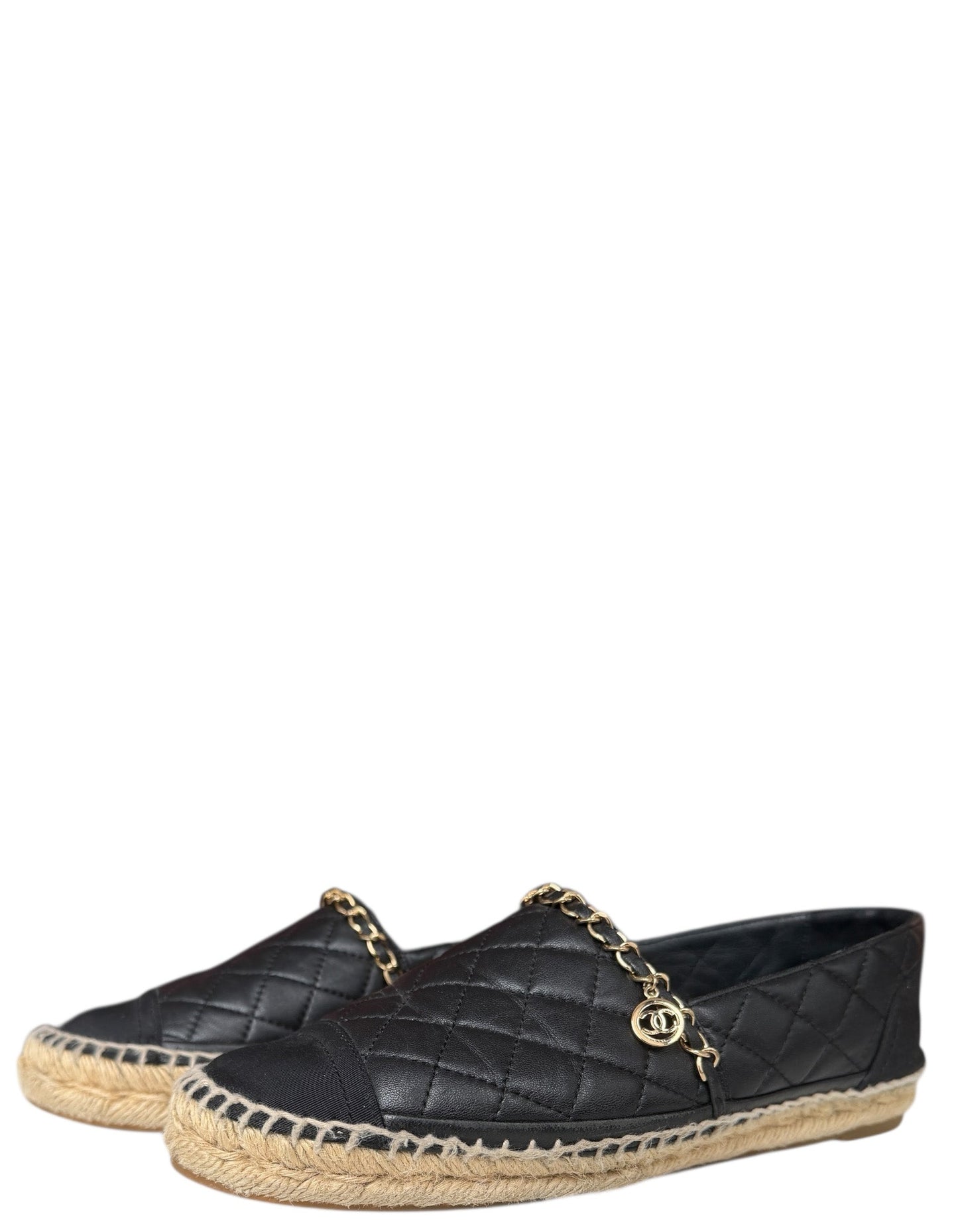 Chanel Black Quilted CC Chain Espadrilles sz 39 Accessory