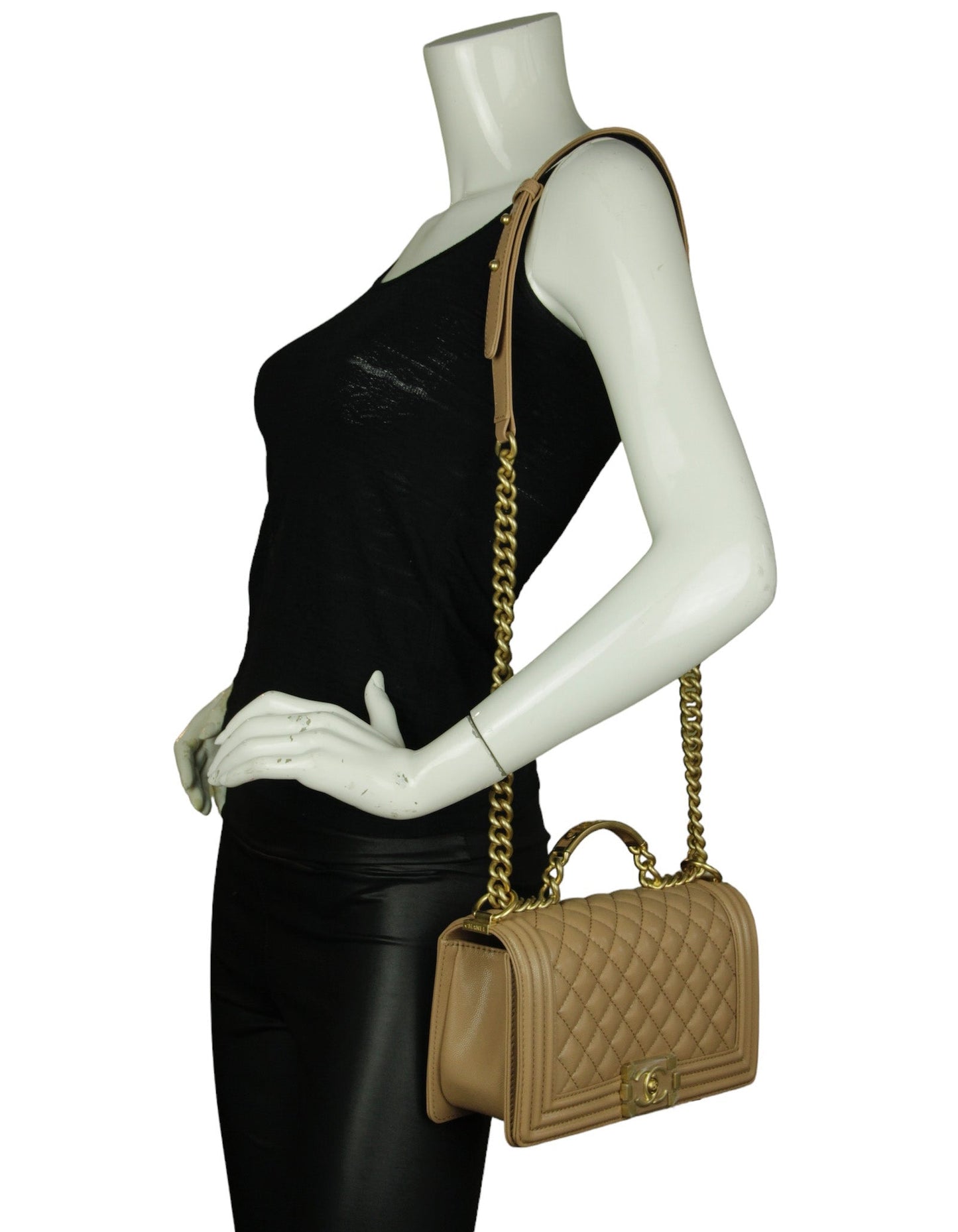 Chanel 2023 NWT Dark Beige Caviar Medium Top Handle Boy Bag