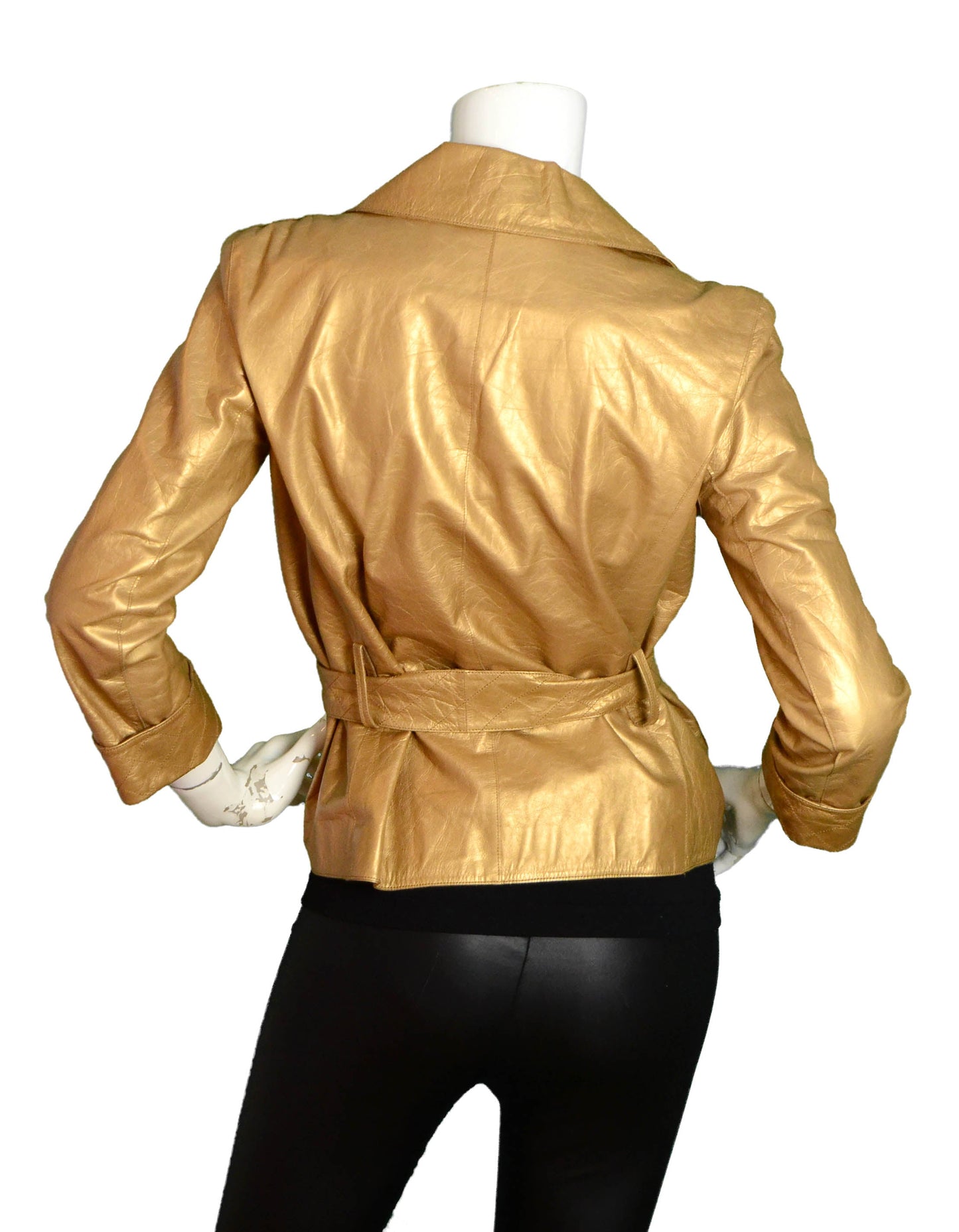 Chanel Gold Leather Single Button Jacket w. Belt / US 4-6